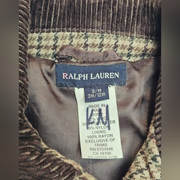 RARE Vintage Ralph Lauren Kids Wool A Line Houndstooth Corduroy Button Up Coat - Picture 13 of 15